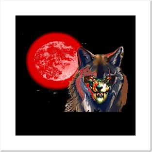 BLOOD MOON WOLF Posters and Art